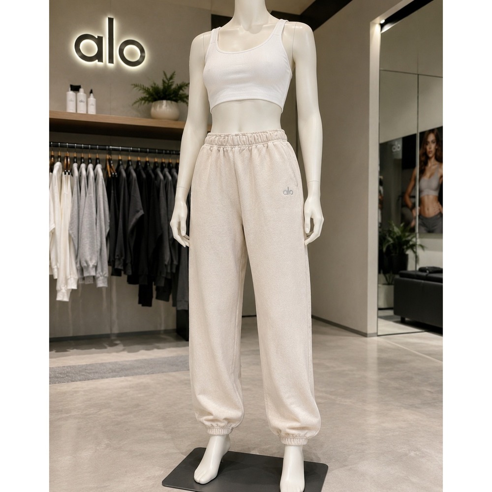 Alo Yoga Cream High Rise Sweatpants Joggers Relaxed Fit XS/S